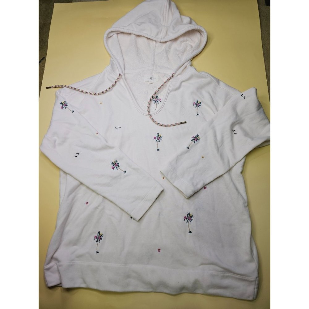 Lou and Grey pullover with embroidered palm trees and other items all over. Size